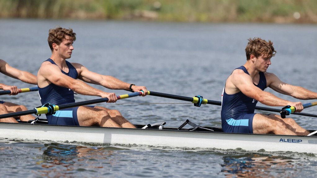maintain steady rowing rhythm