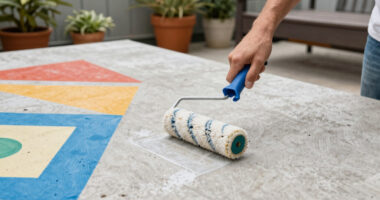 Paint And A Stencil Turned Their Outdoor Patio Into The Perfect Hangout Spot