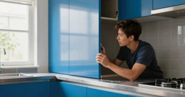 They Transformed Their Dated Kitchen Into A Chic, Blue Cabinet Oasis