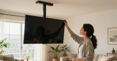 She Didn't Want Her TV Taking Up Wall Space — So She Hung It From The Ceiling