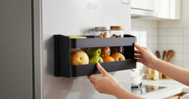 This Magnetic Shelf Turns The Empty Side Of Your Fridge Into Extra Storage Space